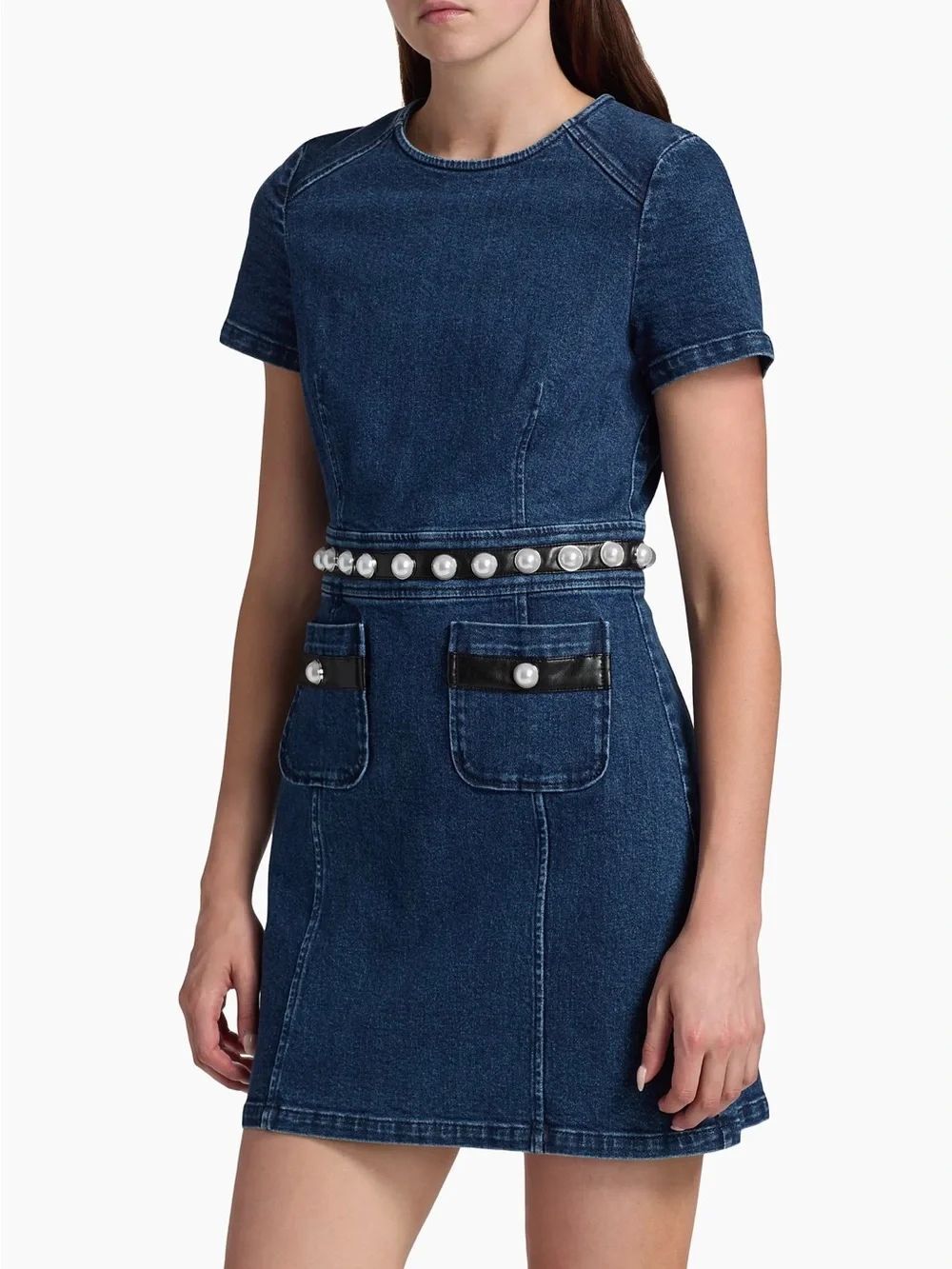 Cinq à Sept Giana Denim Pearl-Embellished Minidress size 0
